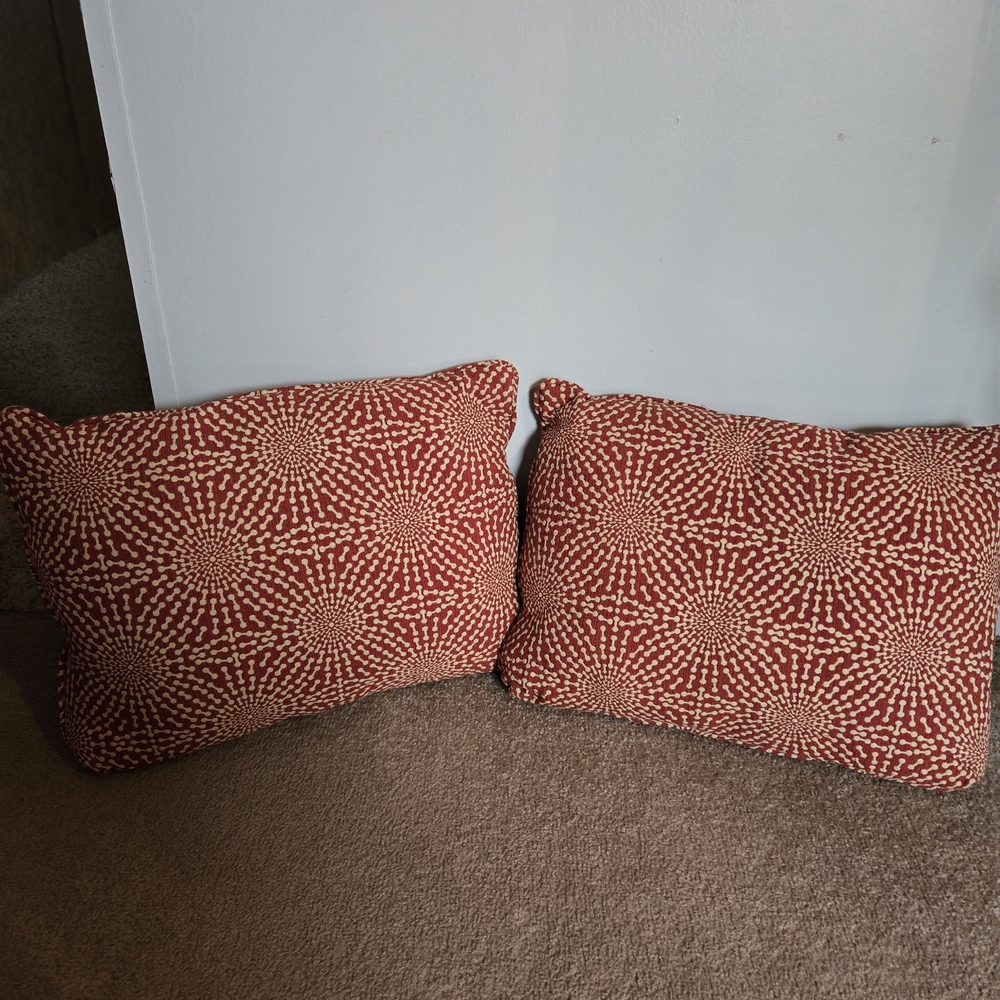 Red and Cream Patterned Throw Pillows